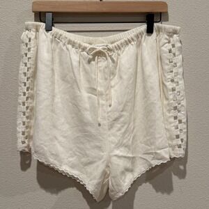 SABO Women Shorts XL White Linen Blend Soraya Cutout Lace Boho Resort Vacation
